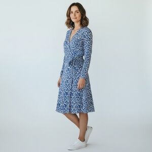 Blue Floral Split Neck Long Sleeve Shirtdress with tie by F&F Size EUR 42 US L